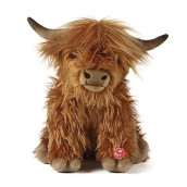 Living Nature Brown Highland Cow Stuffed Animal Plush Toy | Fluffy Highland Cow Animal With Sound | Soft Toy Gift For Kids | Boys And Girls Stuffed Doll | Naturli Eco-Friendly Plushies | 9 Inches