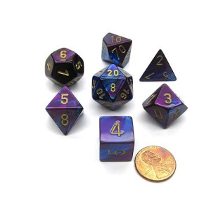 Chessex Manufacturing Cube Gemini Set Of 7 Dice - Blue & Purple With Gold Numbering Chx-26428