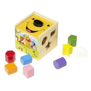 Melissa & Doug Disney Baby Winnie The Pooh Wooden Shape Sorting Cube - Educational Toy With 9 Shapes
