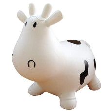 Appleround Cow Bouncer With Air Pump, Inflatable Space Hopper, Ride-On Bouncy Animal (White)