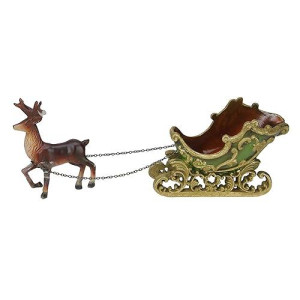 Northlight 8.5" Green And Gold Sleigh With Reindeer Christmas Table Top Decor