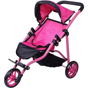 Click N' Play Precious Toys Baby Doll Stroller - Baby Stroller For Dolls - Doll Stroller For Toddlers And 2-Year-Old Girls And Older - Hot Pink With Hood, Basket And Foam Handles, (Pt0129A)