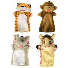 Melissa & Doug Zoo Friends Hand Puppets (Set Of 4) - Elephant, Giraffe, Tiger, And Monkey