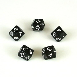 Set Of Five Rhombic Dodecahedron D12 12-Sided Dice In Black