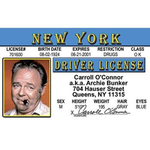 Archie Bunker Aka Carroll O'Connor Novelty Drivers License / Fake I.D. Identification For All In The Family Fans