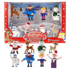 Rudolph the Red Nosed Reindeer Figures - Bring the Story to Life - Ideal for Holiday Decorating, Cake Toppers, Playtime - Includes 2" Figure of Rudolph, Hermey, Bumble and More - 8 Piece Figurine Set