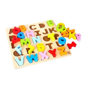 Hape Wooden Alphabet Puzzle| Wooden Abc Letters Colorful Educational Learning Puzzle Toy Board For Toddlers