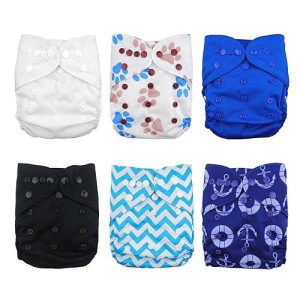 Babygoal Cloth Diaper Covers For Fitted Diapers And Prefolds With Double Gusset,Adjustable Reusable For Baby Boys, 6Pcs Covers+One Wet Bag 6Dcf02