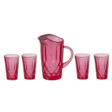 Dollhouse Miniature 1:12 Scale Pitcher With 4 Glasses Kit, Cranberry #Chr092C