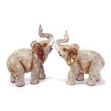 Feng Shui Lovely Pair Of Polyresin Elephant Trunk Statue Wealth Lucky Figurine Home Decor Housewarming Gift