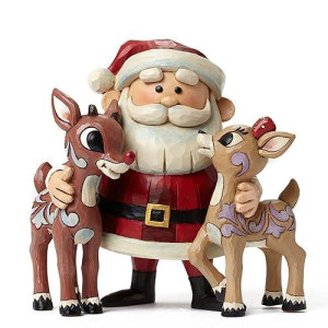 Enesco Jim Shore Santa Hugging Rudolph & Clarice Figurine, 4.9"