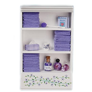 Town Square Miniatures Dolls House Miniature Bathroom Furniture Shelf Unit Lilac Towels & Accessories