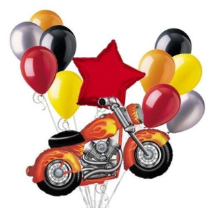 Snarly Motorcycle Balloon Bouquet Set With Red Star 12Pc