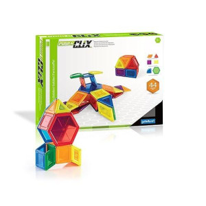 Guidecraft Powerclix Solids Magnetic Building Blocks Set, 44 Piece Magnetic Tiles, Stem Educational Construction Toy
