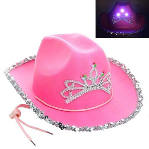 Giftexpress Child Led Blinking Pink Tiara Cowgirl Hat Light Up Cowboy Hat - Child Size