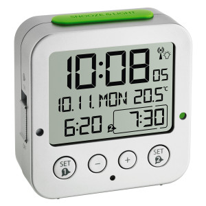 Tfa Dostmann Bingo Funk-Wecker Digital Alarm Clock With Radio-Controlled Time, Plastic, Silver