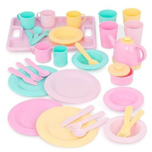 Battat- Play Circle- Dish Set - Plates, Cups, And Tea Party Toys - Play Kitchen For Toddlers- Pretend Play - 3 Years + (34 Pcs)