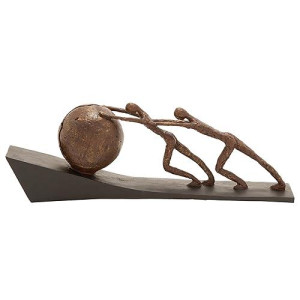 Deco 79 Polystone People Decorative Sculpture Home Decor Statue With Ball, Accent Figurine 23" X 5" X 8", Brown