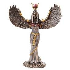 Egyptian Theme Isis Mythological Bronze Finish Figurine With Open Wings Goddess Of Magic Statue Sculpture