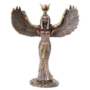 Egyptian Theme Isis Mythological Bronze Finish Figurine With Open Wings Goddess Of Magic Statue Sculpture