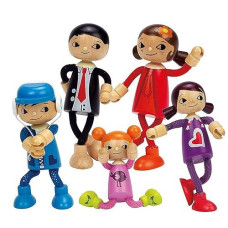 Hape Modern Family Of 5 Wooden Bendable Doll Set| Pretend Playset For Kid