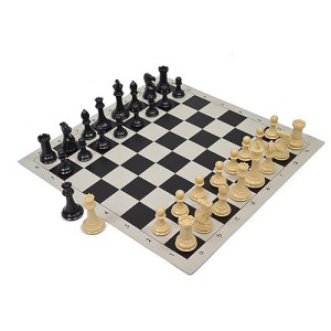 Wholesale Chess Quadruple Weighted Chess Pieces And Vinyl Board - Natural/Black Pieces - Black Board