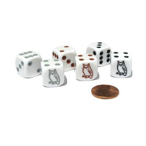 Koplow Games Set Of 6 Owl 16Mm Dice - 2 Each Of White With Black, Brown, And Gray Pips