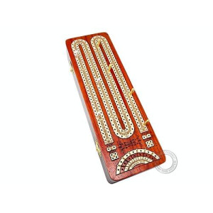 House Of Cribbage - Continuous Cribbage Board Inlaid With Bloodwood/Maple : 2 Tracks With Score Marking Fields For Skunks, Corners And Won Games