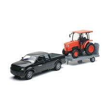 Newray Truck And Trailer With Kubota L6060 Farm Tractor 1/18 Scale Collectible Model Vehicle Set