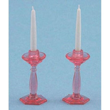 Dollhouse Miniature Chrysnbon Pink Candlesticks