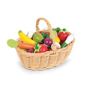 Janod 25 Piece Wooden Play Food Fruit And Vegetable Basket - Ages 3+ - J05620