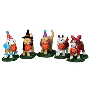 Lemax Spooky Town Trick Or Treating Dogs Set Of 5 # 52301