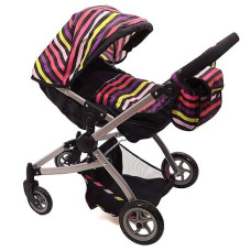 Babyboo Twin Doll Stroller Foldable Double Doll Pram Deluxe Little Marcel Look With Swiveling Wheels, Adjustable Handle And Bassinet, And Carriage Bag