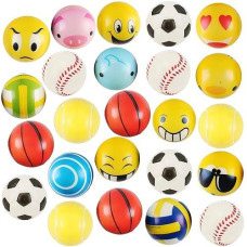 24 Pack - Mini Soft Foam Squeeze Balls, 2.5" Toy Stress Relief Bulk Educational Novelties For Kids, School, Classroom, Party Favors, Rewards (Variety (2.5"))