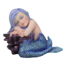 Ebros Under The Sea Blue Child Mermaid Sleeping On Coral Statue Enchansia Mergirl Decorative Figurine