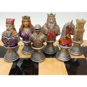 Medieval Times Crusades Red & Green Busts Set Of Chess Men Pieces Hand Painted