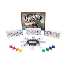 Mexican Train Dominoes - Beautiful Color Dot Double 12 Dominoes Set - Includes Train Markers And Hub By Pressman Multi Color, 5"