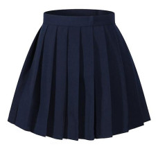 Beautifulfashionlife Women`S High Waist Juniors Tab Scooter Sport Mini Pleated Skirt(Xl,Navy)