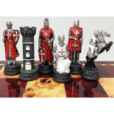 Medieval Times Red And White Crusades Maltese Armored Knight Chess Men Pieces Set No Board