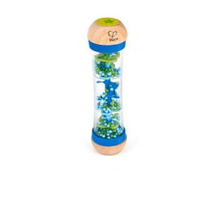 Hape Beaded Raindrops | Mini Wooden Musical Shake & Rattle Rainmaker Toy, Blue, Model Number: E0328B ,L: 2, W: 2, H: 7.9 Inch