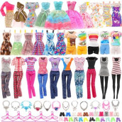BARWA 41 Pack Doll Clothes and Accessories 5 PCS Fashion Dresses 5 Tops 5 Pants Outfits 10 PCS Mini Dresses 10shoes 6 Necklace 5 Glasses for 11.5 inch Doll