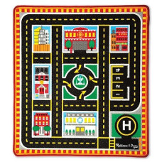 Melissa & Doug Round The City Rescue Rug With 4 Wooden Vehicles (39 X 36 Inches) , Black