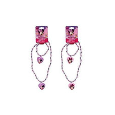 Female Minnie Bowtique Necklace And Bracelet Set X 2 Set (1 Pink 1 Purple Set)