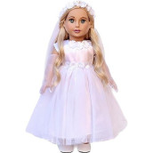 Little Angel - 4 Piece 18 Inch Girl Doll Outfit - White Satin And Tule First Communion Dress With Long Gloves, Veil And White Shoes (Doll Not Included)