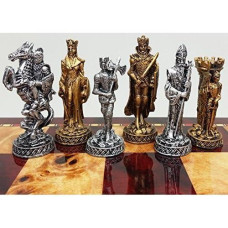 Medieval Times Crusades Knight Pewter Metal Chess Men Set Antique Gold And Silver Finish - No Board