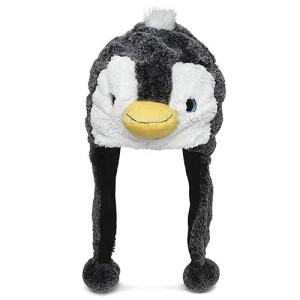Dollibu Black White Penguin Plush Hat - Super Soft Warm Hat With Ear Flaps, Funny Plush Party Hat, Stuffed Animal Penguin Halloween Costume Toy Hat, Cozy Fleece Winter Hat For Kids Teens -One Size