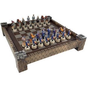 Hpl American Us Civil Generals War North Vs South Chess Set W/ 17" Castle Board