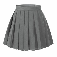 Beautifulfashionlife Women`S Japan School Plain Solid Pleated Summer Skirts (L,Dark Grey)