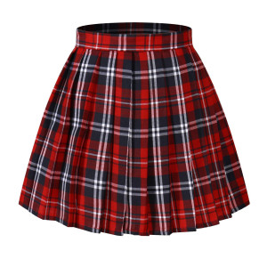 WomenS Japan School A-Line Kilt Plaid Pleated Summer Skirts (2Xl,Red Blue)