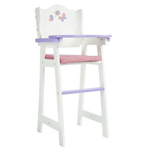 Olivia'S Little World Little Princess Wooden Baby Doll High Chair With Fixed Tray And Pink Polka Dot Cushion, White And Purple